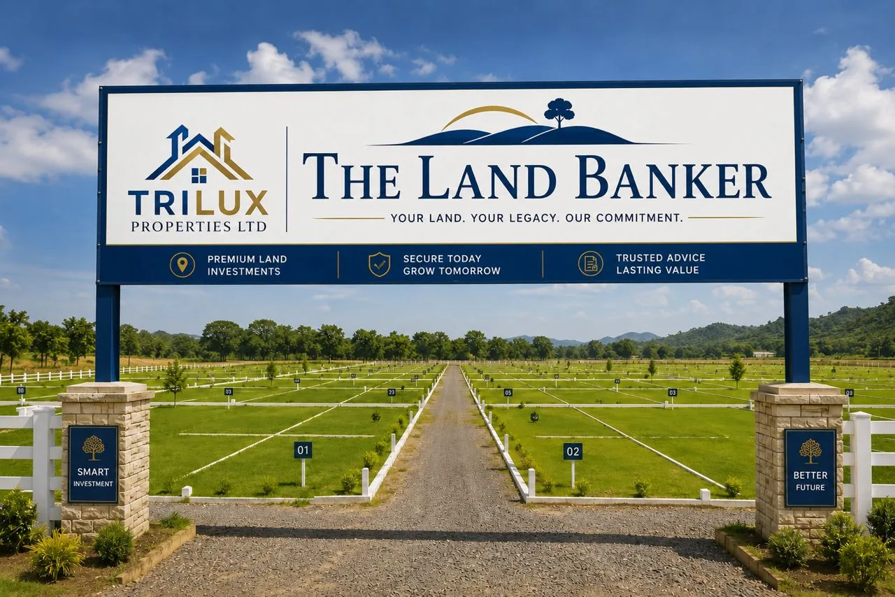 Trilux land plots with green open space and marked boundaries